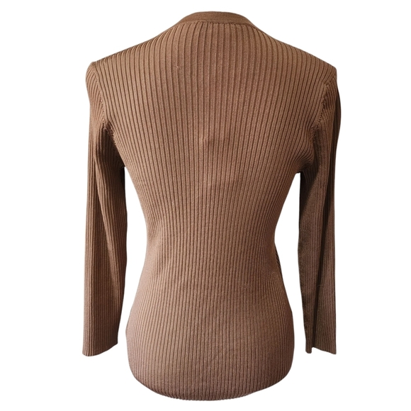 NWT L'AGENCE Brown Ribbed Button-up Cardigan Sweater - Large - Picture 4 of 7